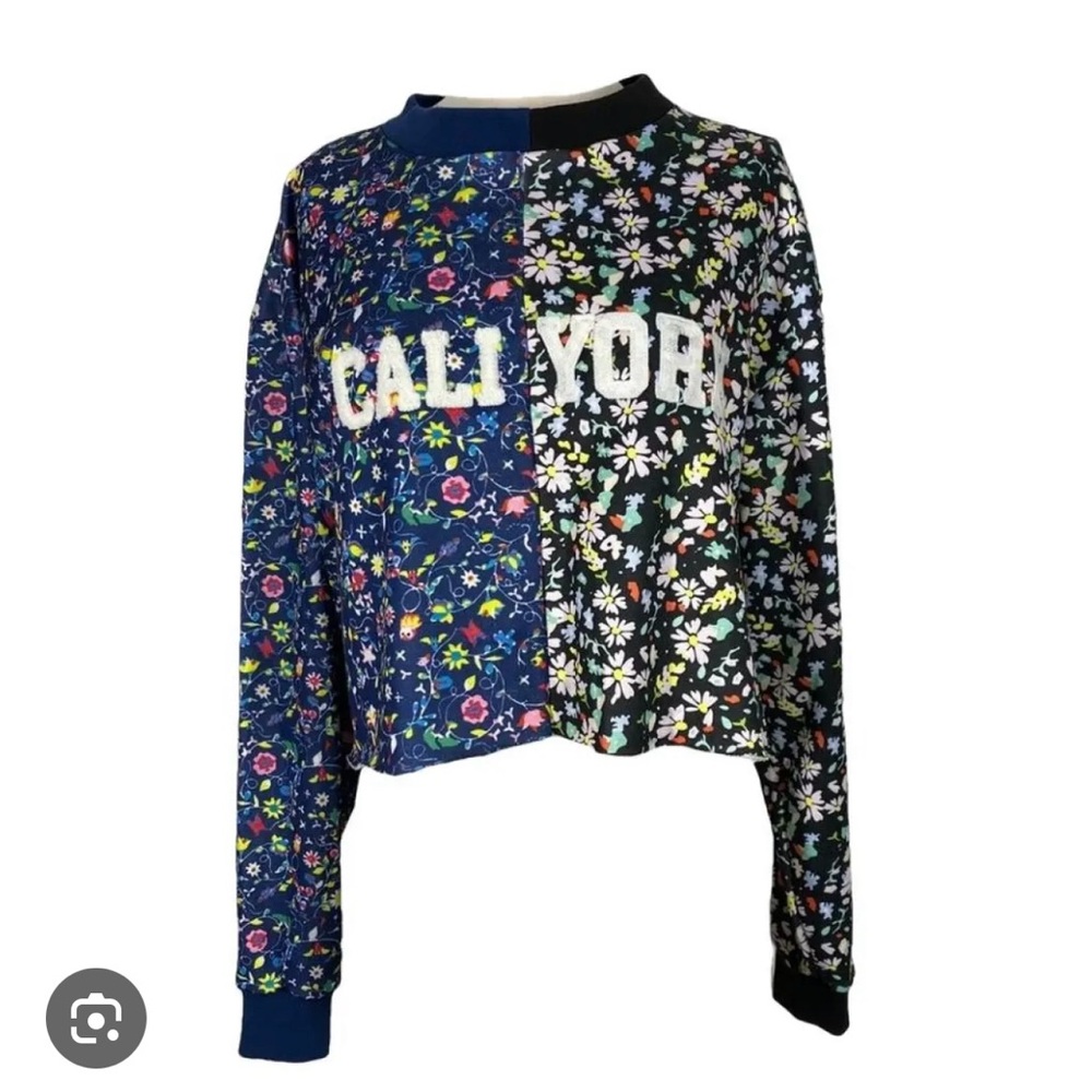 Cynthia Rowley Blue and Black Floral Sweater